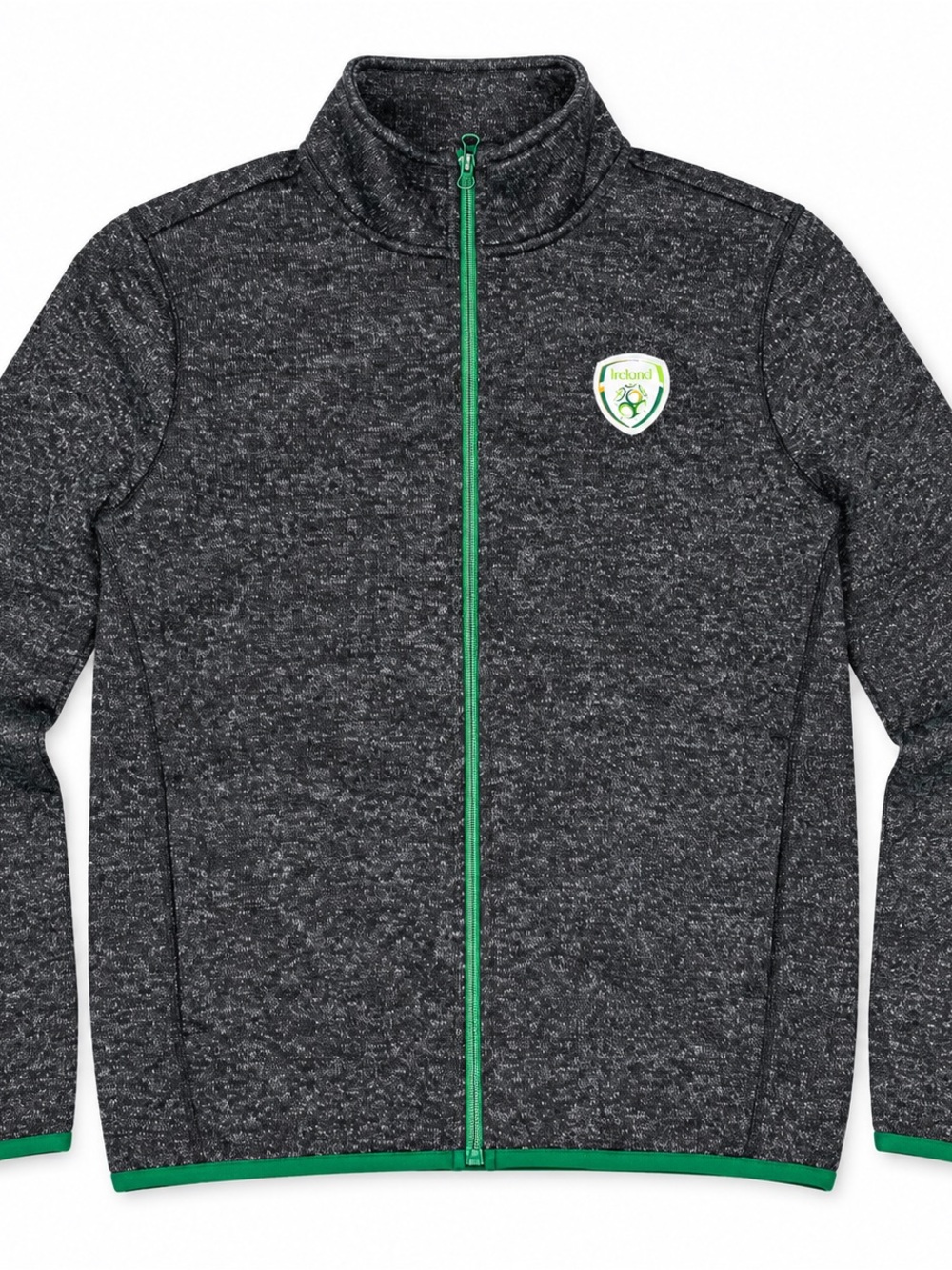 Men's Charcoal Heather Full-Zip Sweater with Green Trim